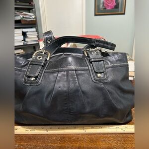Coach Black Leather Bag Tote  F13733 with Silver Details